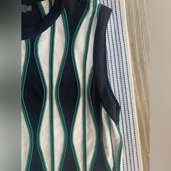 Eva Franco Mod Print Crew Neck Sleeveless Pullover Midi Dress Black Green Size M - Picture 15 of 16